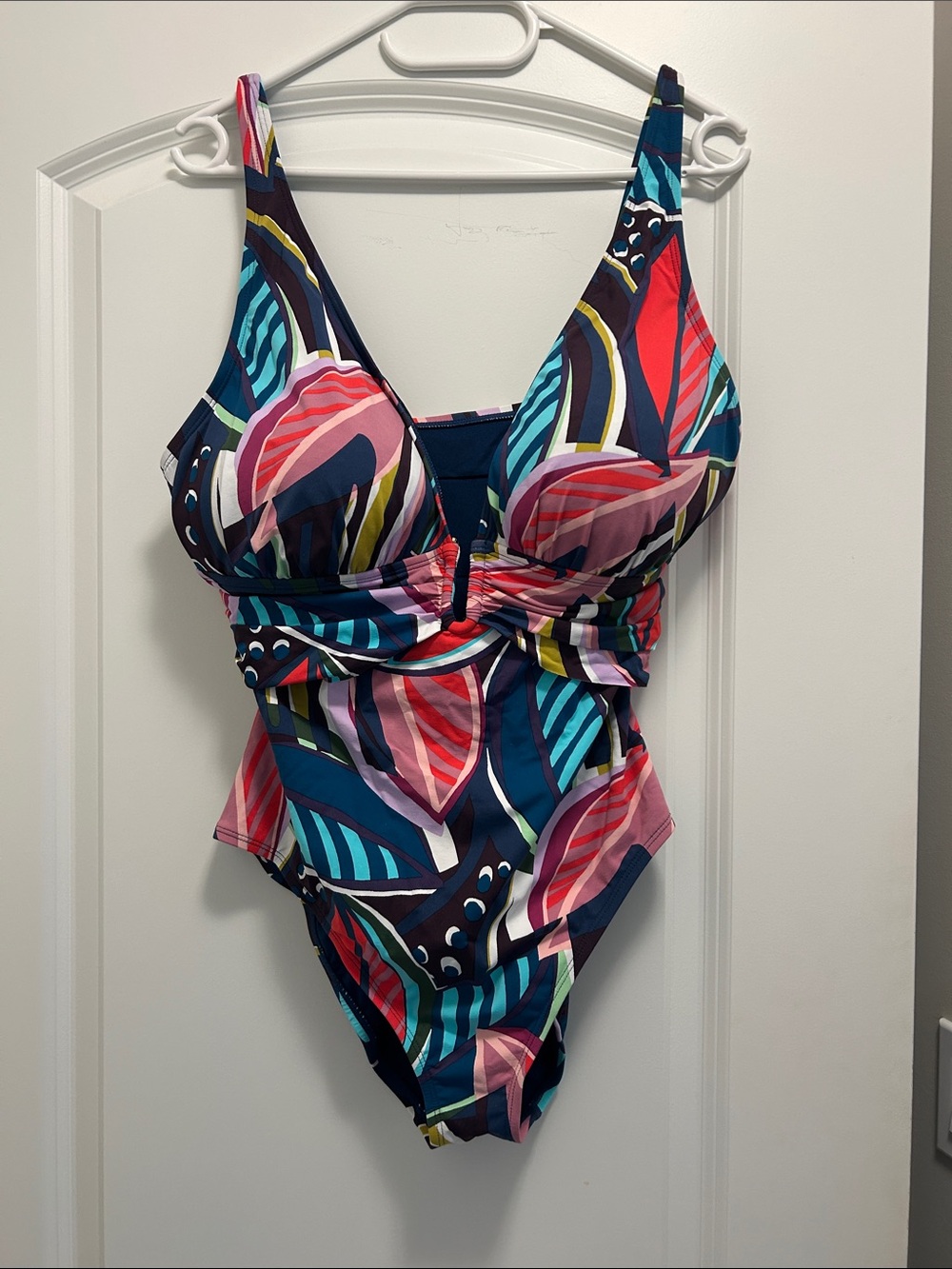 Bleu Rod Beattie Navy Multi-Color Leaf Print One-Piece Swimsuit